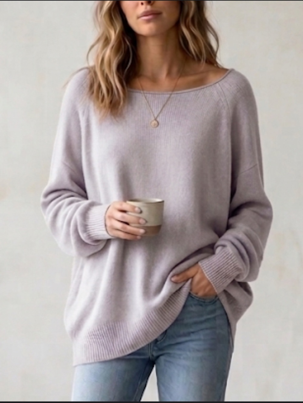 NakedCashmere Tulip Boatneck Sweater Light Gray lavendar Size Large
